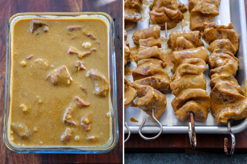 Marinating beef satay