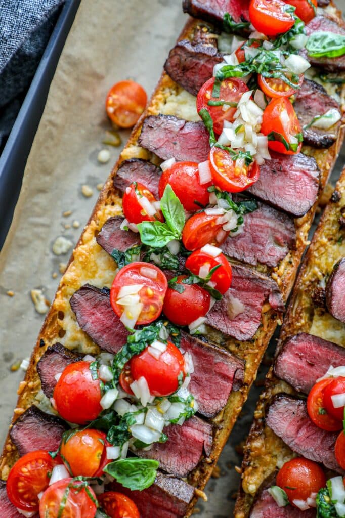 Cheesy Garlic Bread With Steak Bruschetta