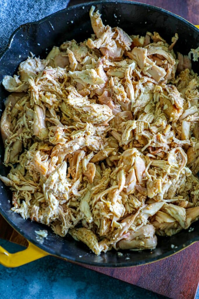 Pulled and shredded chicken from beer can chicken