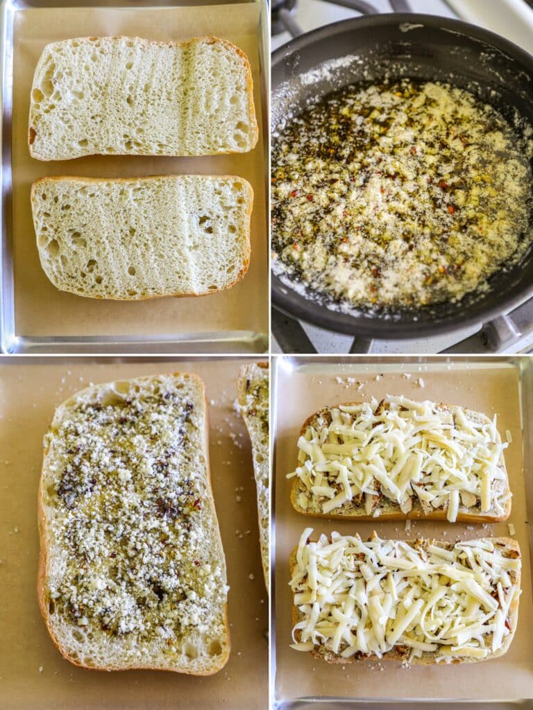 Making the Ciabatta garlic bread with chicken