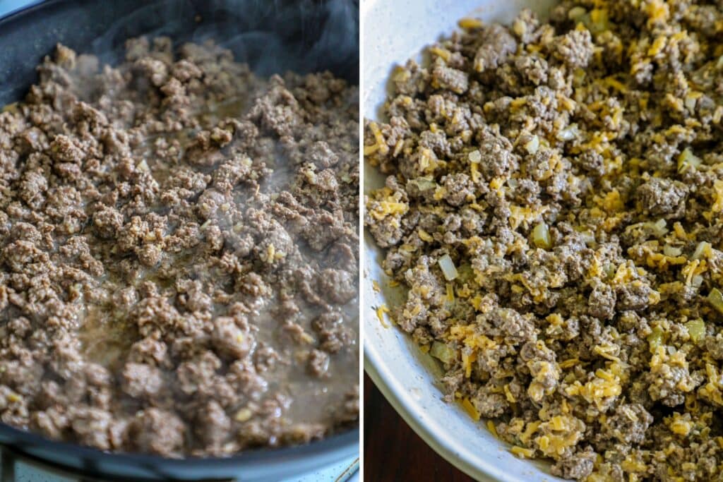 Cooking and preparing the ground beef for the sliders.