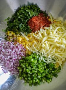 veggie mixtures are added to a bowl