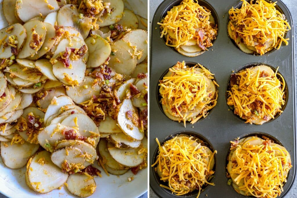Preparing the muffin tin potatoes