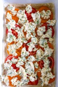 Cheese mixture added to the tomato phyllo pie