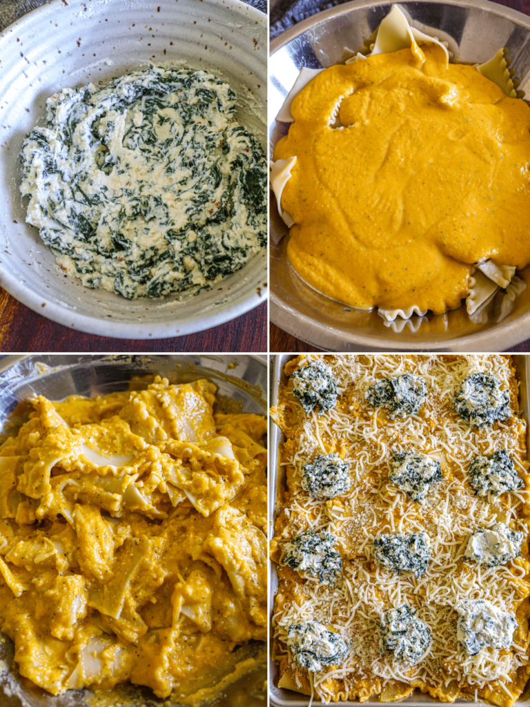 Assembling the sheet pan butternut squash lasagna