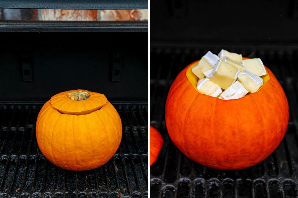 Baking the pumpkin and stuffing it with brie