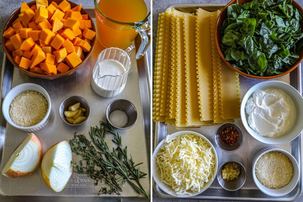 Ingredients for Butternut Squash and Spinach Lasagna