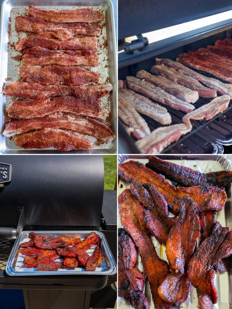 Pork belly being smoked and grilled to perfection