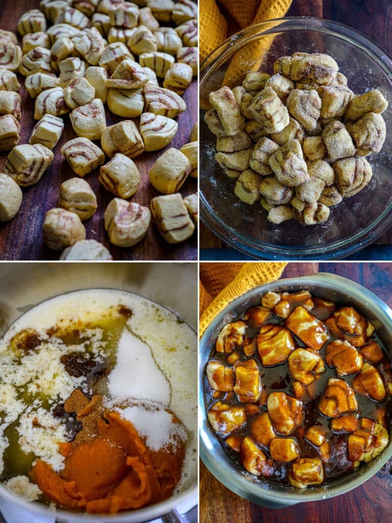 Preparing Pumpkin Spice Monkey Bread Recipe