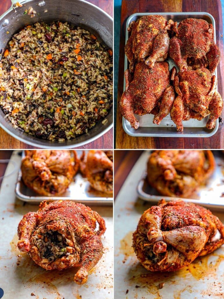 Preparing and stuffing the cornish hens