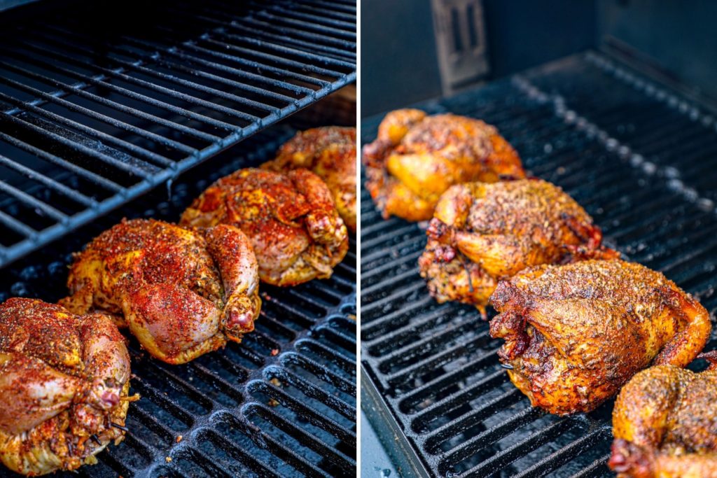 Smoking the cornish hens on the grill