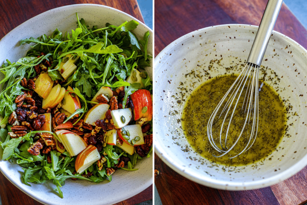 Making the autumn salad and dressing