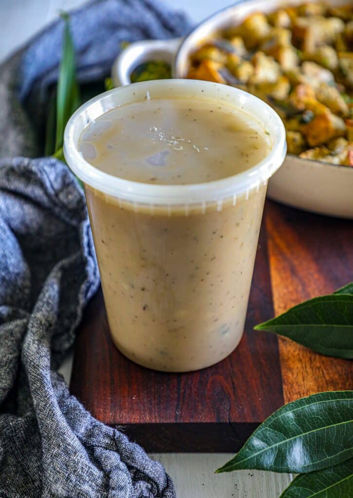 Make Ahead Turkey Gravy Recipe stored in a container for freezing