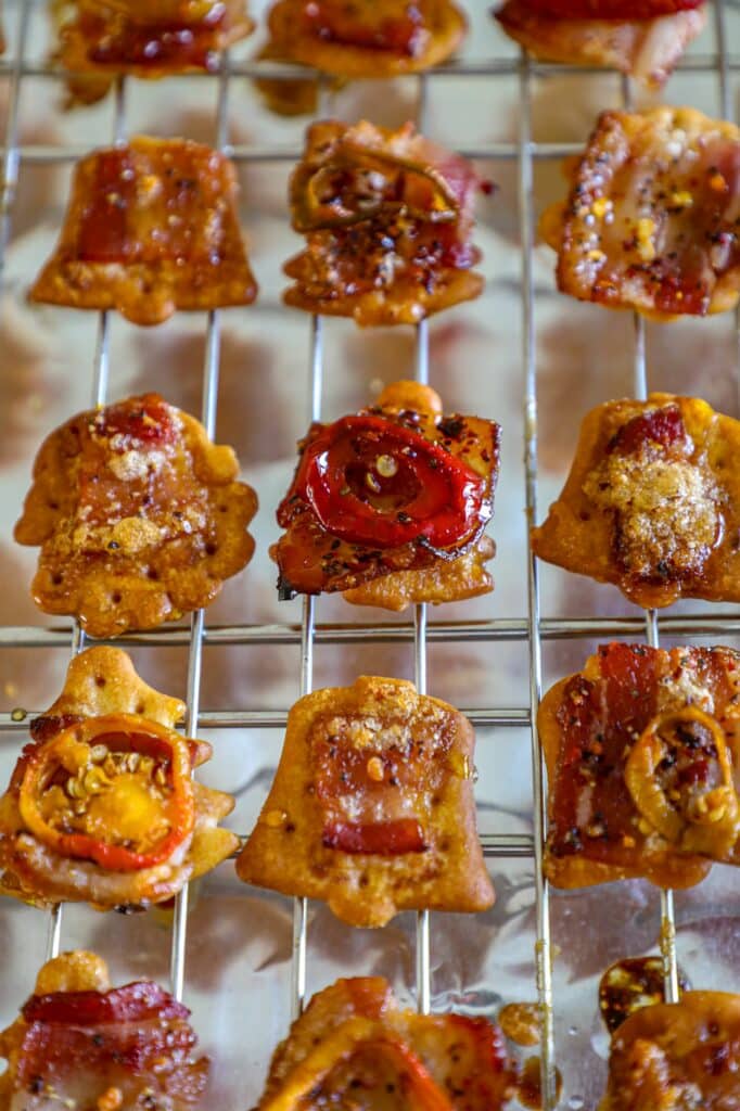 Candied Bacon Crackers baked on a tray
