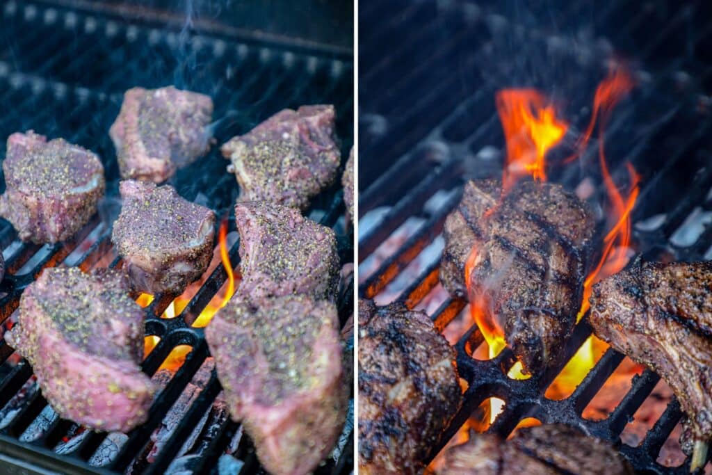 Grilling the lamb chops