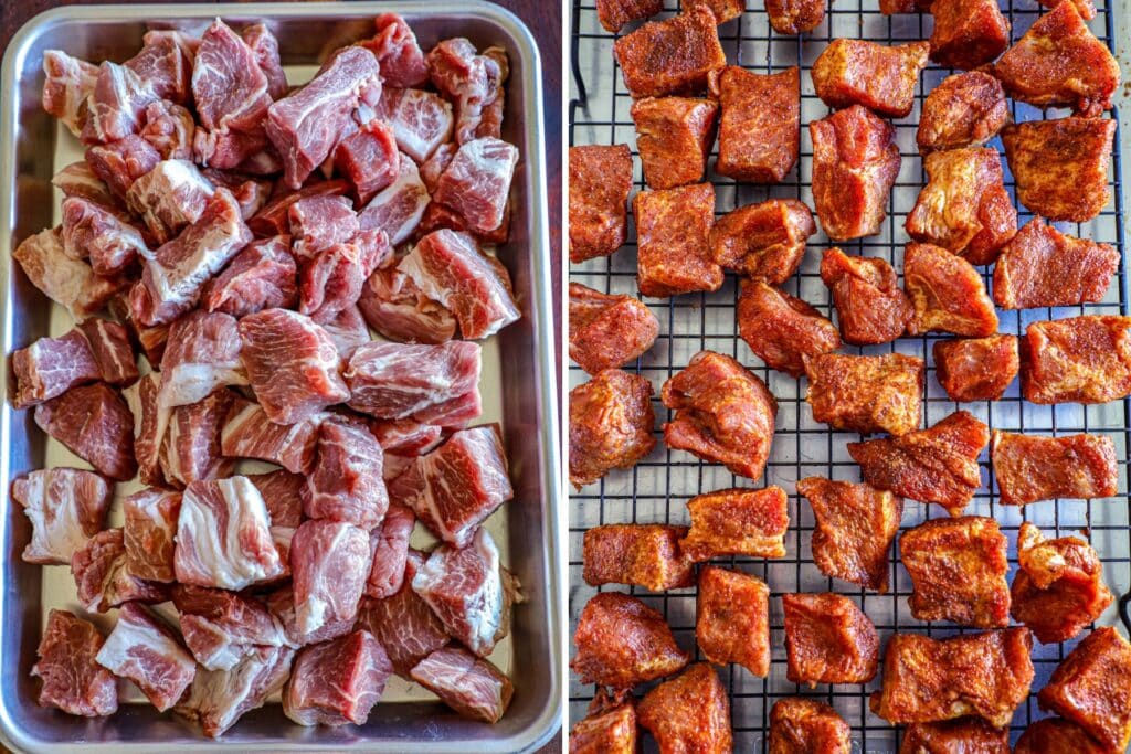 Preparing the pork butt burnt ends