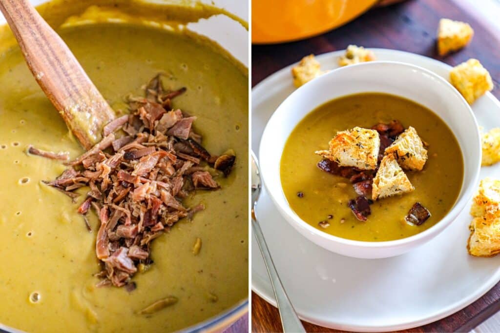 Dutch Oven Split Pea Soup with leftover ham