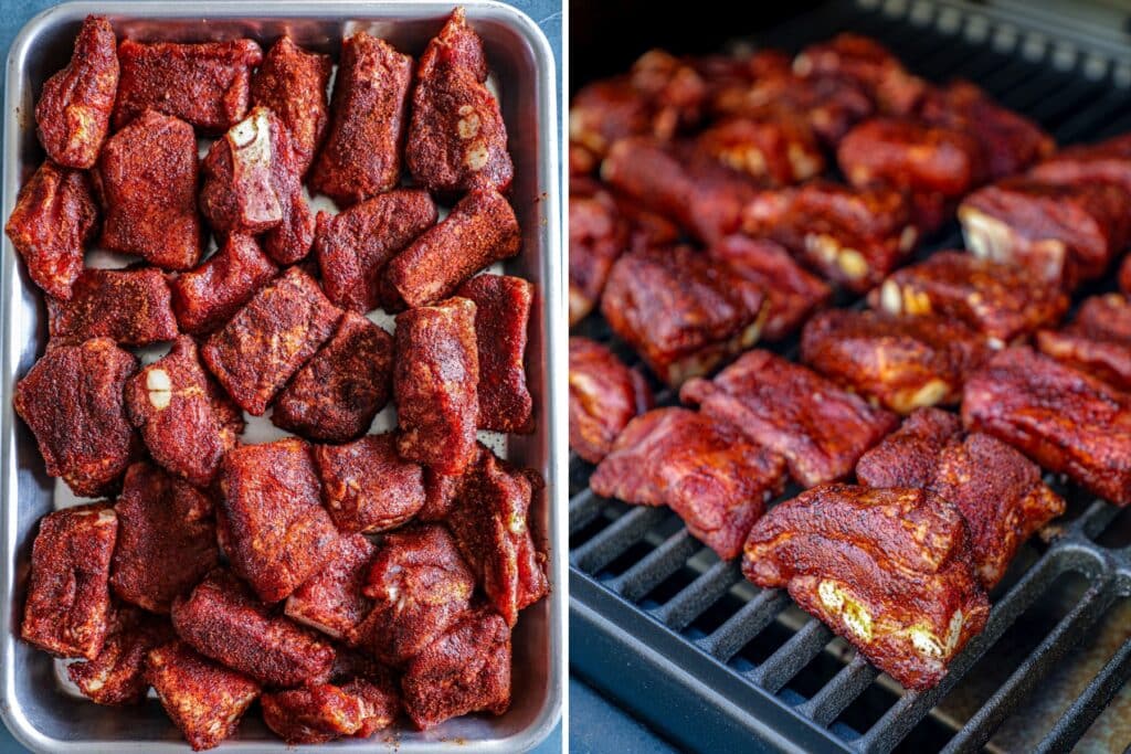 Adding BBQ rub to the rib tips