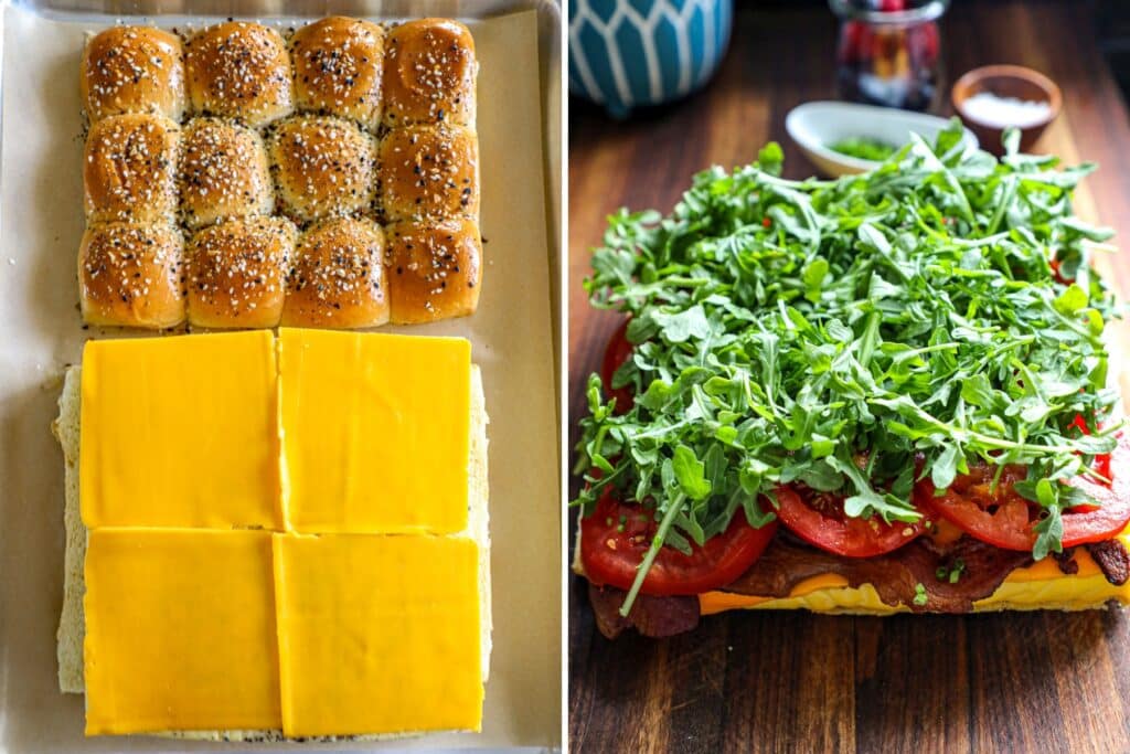 Assembling the Hawaiian roll breakfast sliders