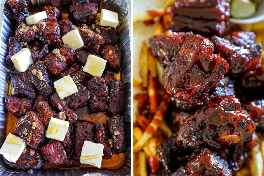 Braising and saucing the rib tips