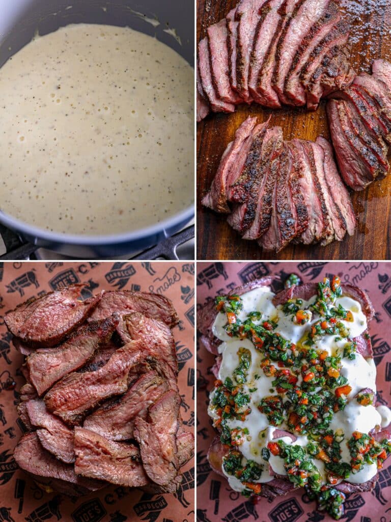 How to assemble the tri tip sliders with cheese sauce and chimichurri
