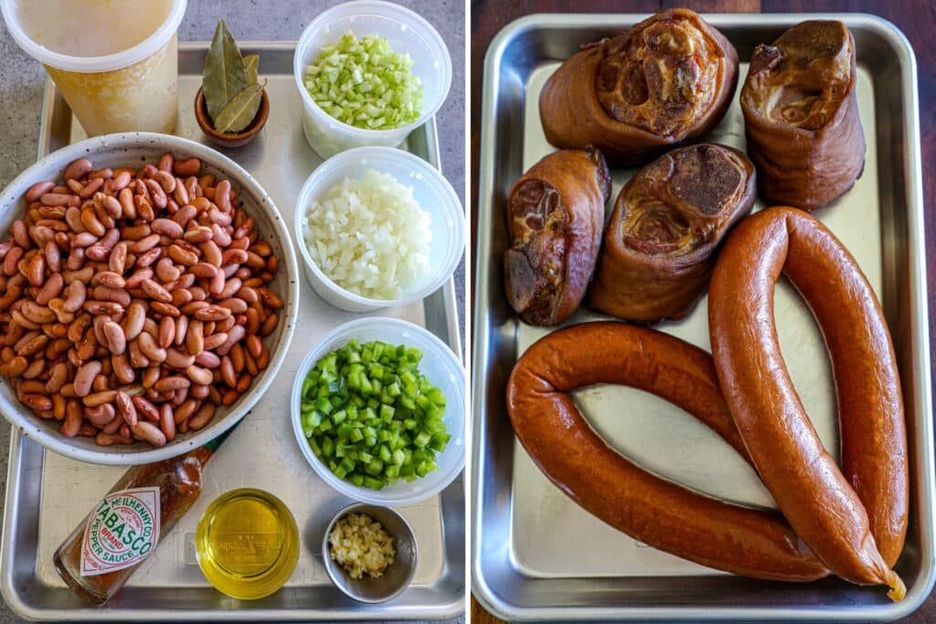 Ingredients used to make smoked red beans and rice