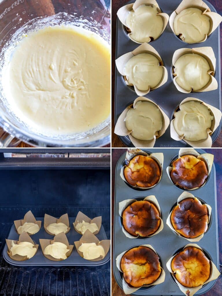 Steps to make basque cheesecake batter and then baked or smoked