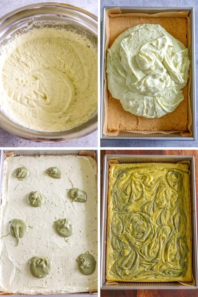 Making the cheesecake filling and baking it