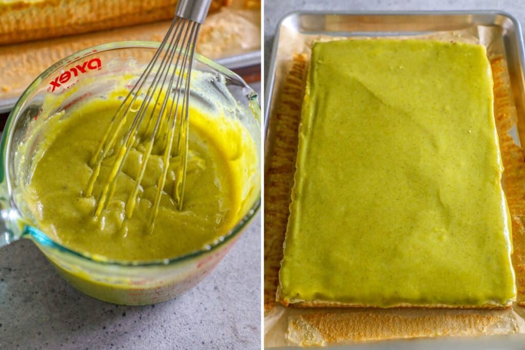 Making the white chocolate pistachio ganache