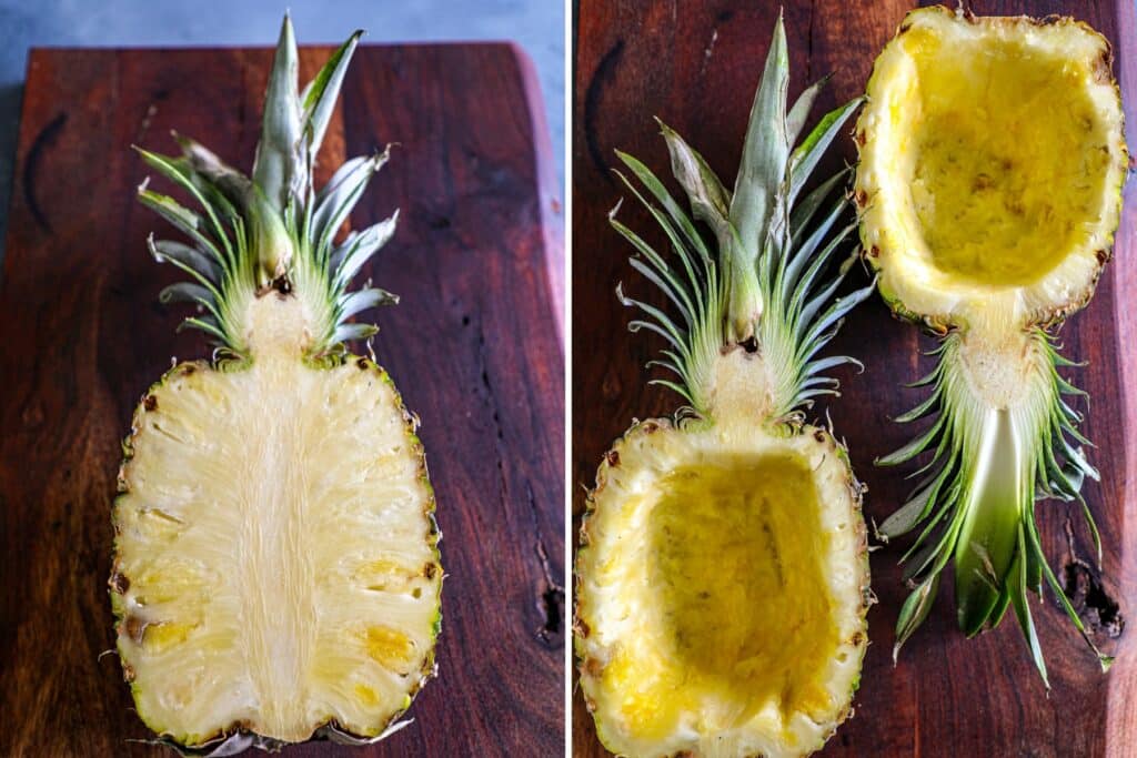Prepping the pineapple bowls