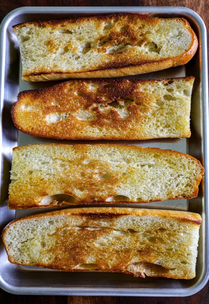 Toasted bread for the burrata bruschetta