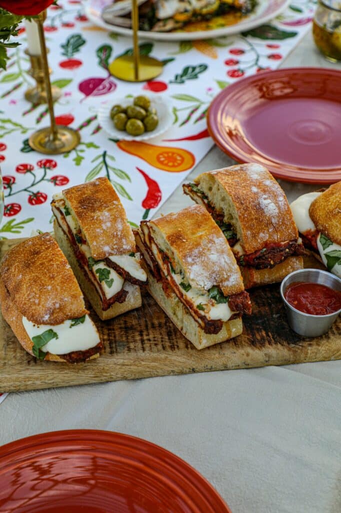 Chicken parmesan sandwich served family style