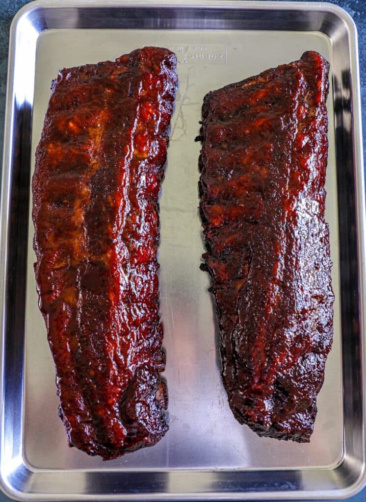 finished and rested smoked baby back ribs