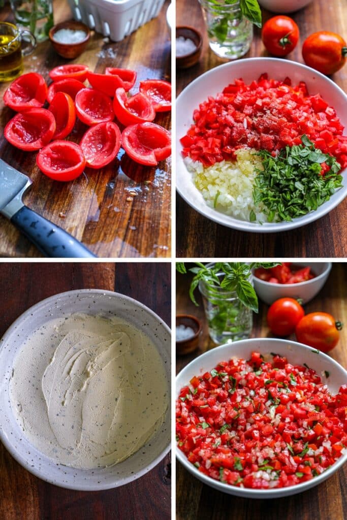 Steps for making bruschetta dip
