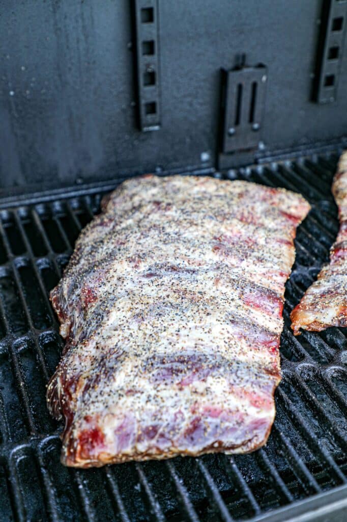 The beef back ribs coated in SPG rub
