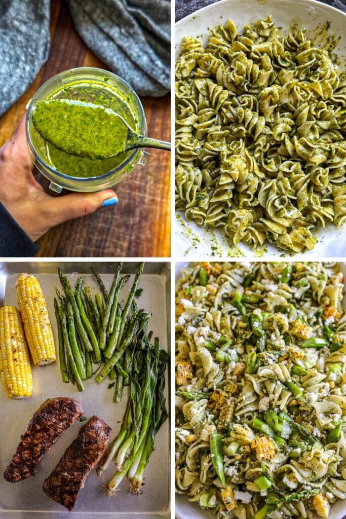 Steps for making chimichurri pasta salad