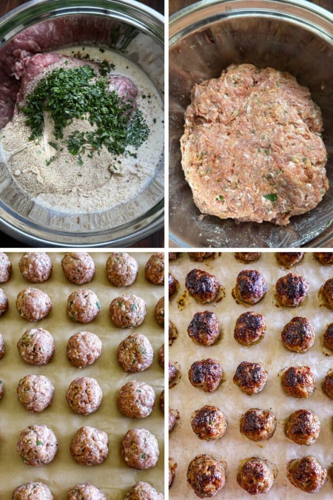 Steps for making the pork meatballs