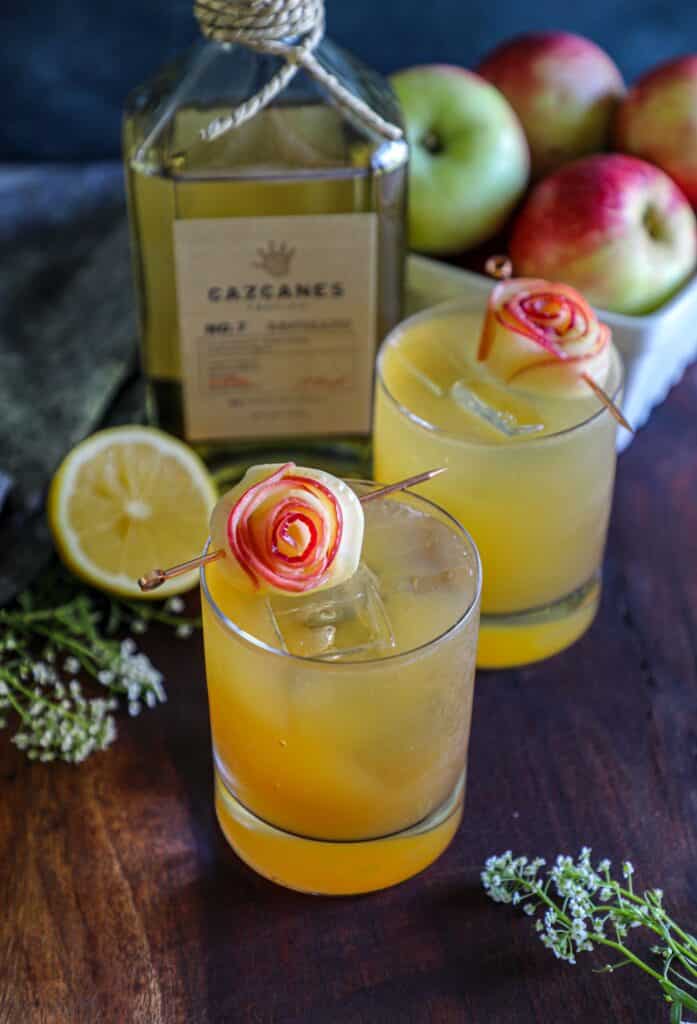 Tequila Apple Cider Spritz with homemade honey syrup