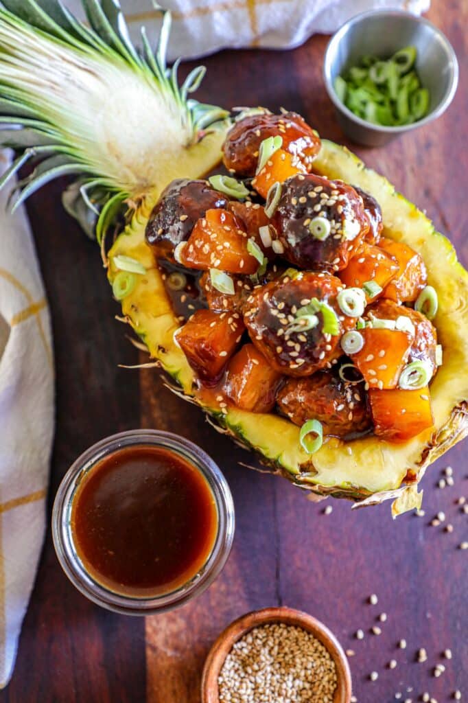 Teriyaki BBQ Sauce Recipe with pork and pineapple meatballs