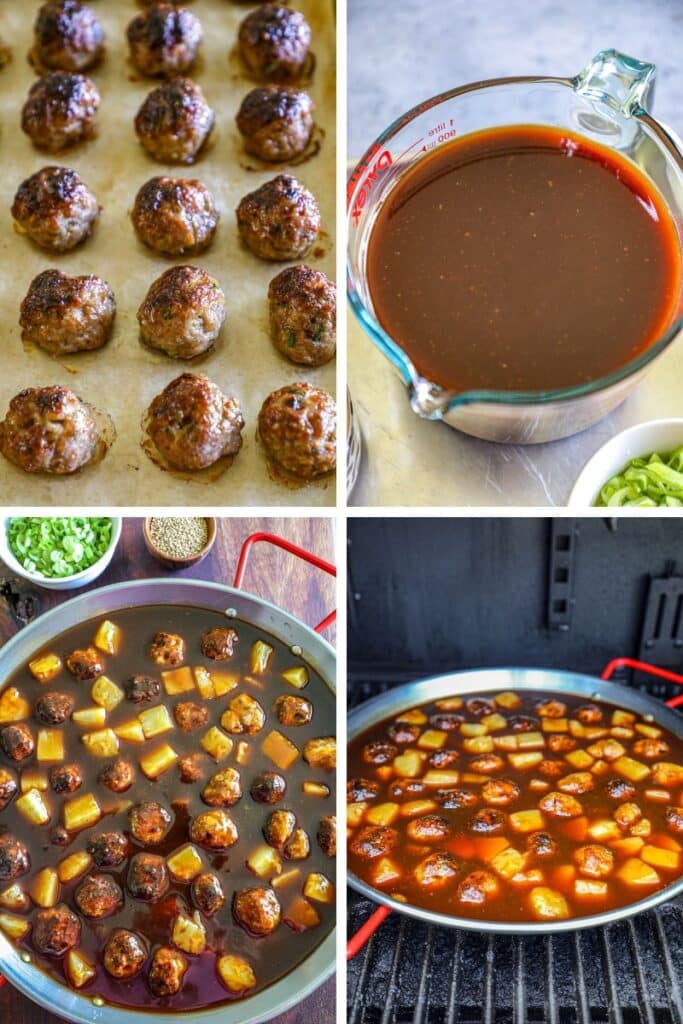 Steps for making the pineapple teriyaki meatballs
