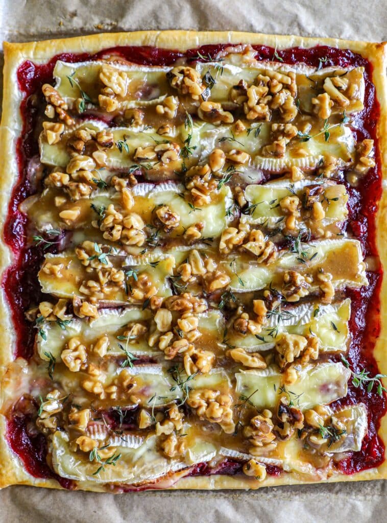Bake red wine cranberry brie flatbread