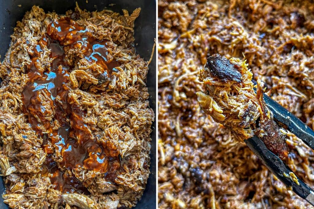 Pulling and saucing the pork