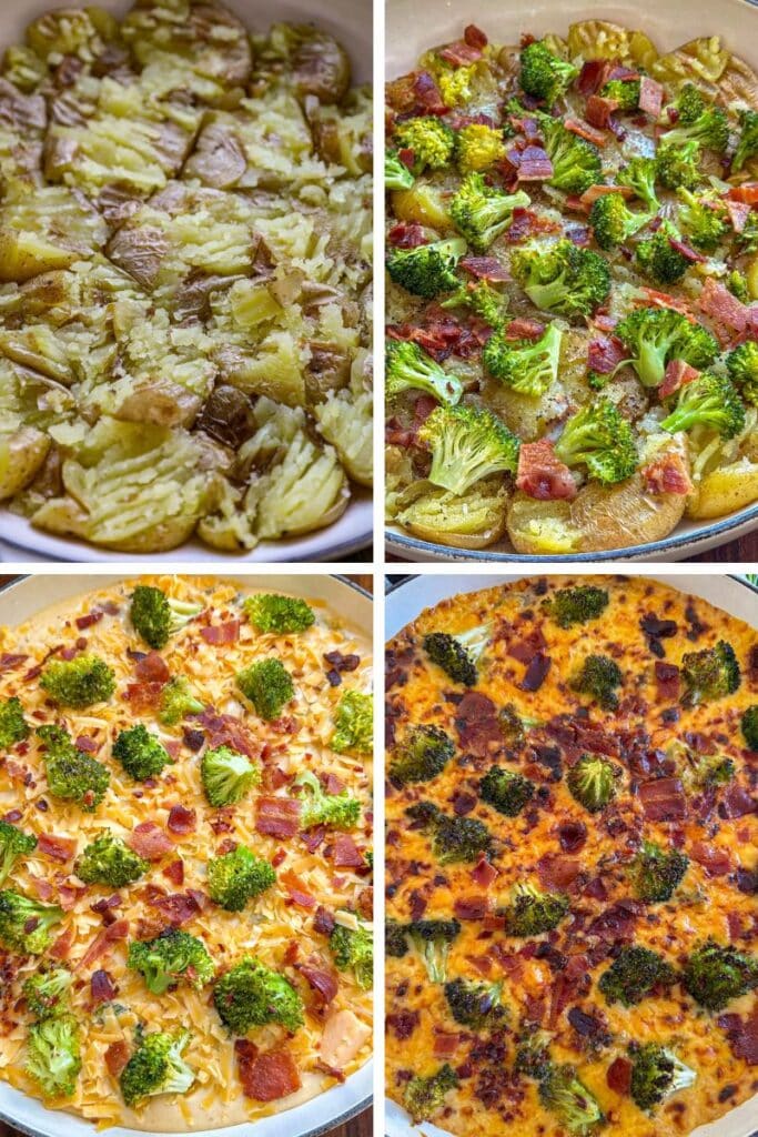 Steps for assembling the broccoli cheddar potatoes