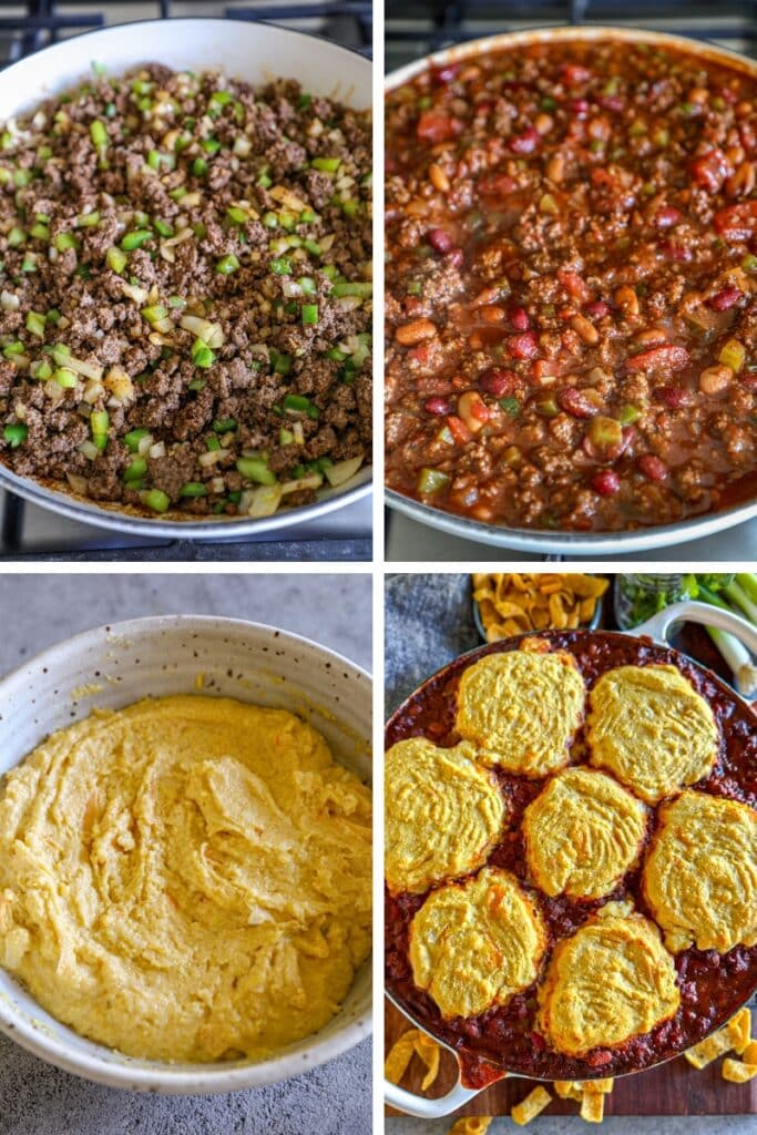 Steps for making chili cornbread casserole