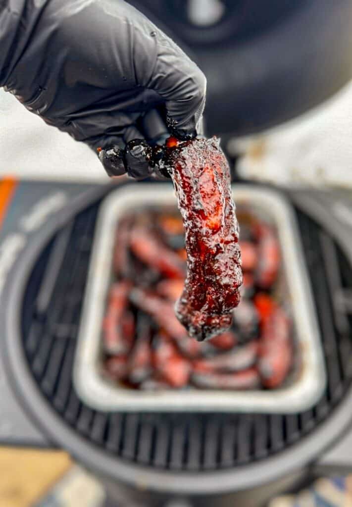Sticky Ribs Recipe coming off the grill