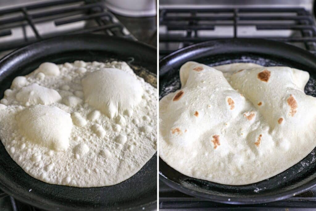 Cooking the lavash on the stove top in a skillet