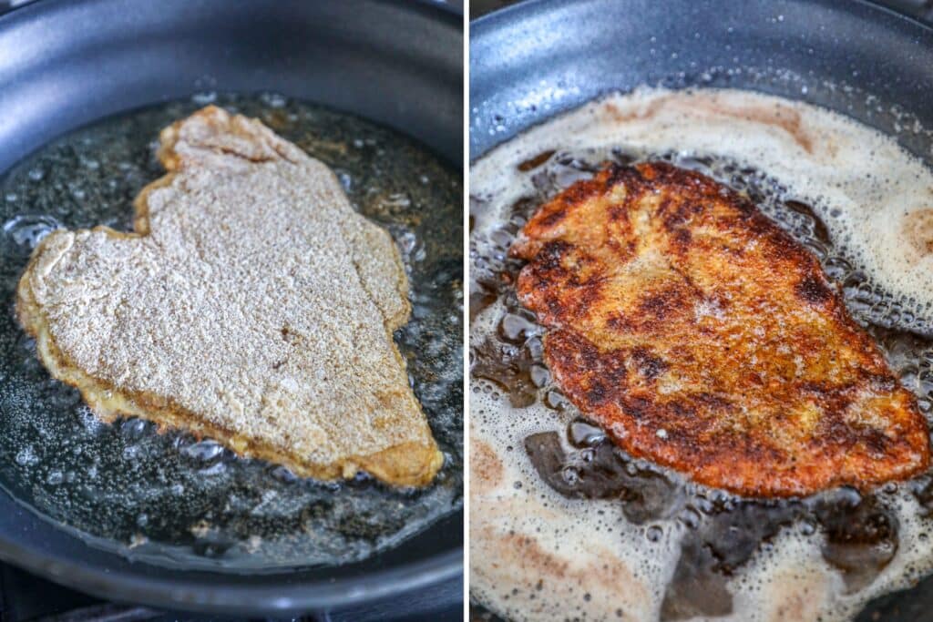 frying the chicken cutlets