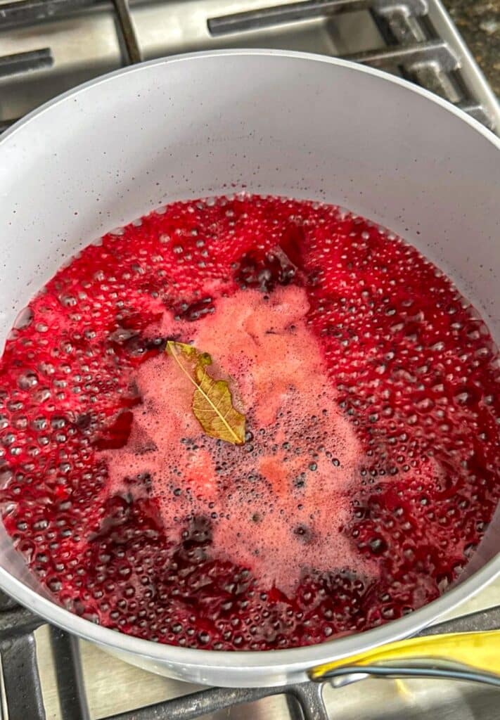 Cooking the beet brine in a pot
