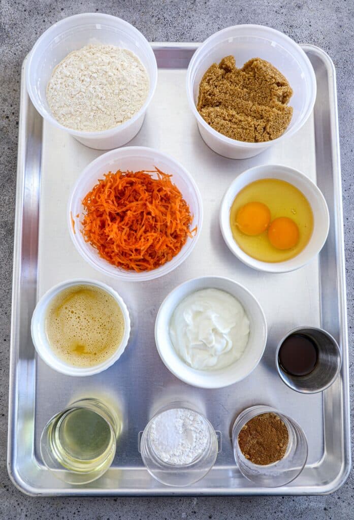 Carrot Cake bread ingredients on a tray