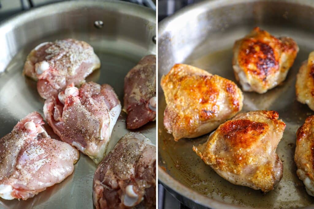 Searing the chicken thighs